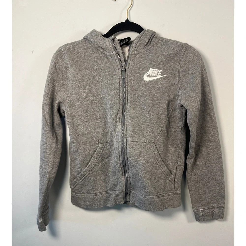 Nike Kids Heather Gray Full Zip Up Hooded Sweatshirt Boys Medium Loungewear